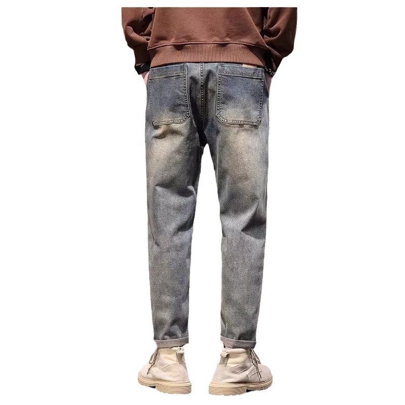 2024 otoño nuevos hombres estilo americano retro lavado de pierna ancha jeans-escalera amarilla-N929-T032-P45