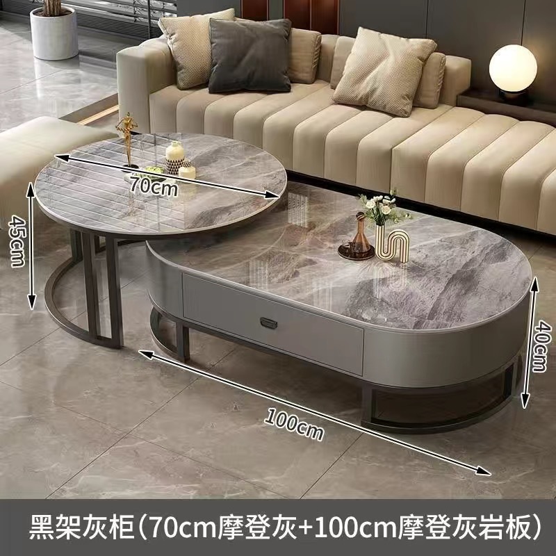 Mesa de centro de pizarra de roca, sala de estar para el hogar, lujo ligero, moderno y simple 2025 nueva mesa de té, mesa de centro de tamaño pequeño de red ovalada