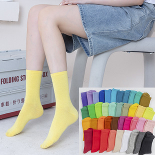 Children's pile socks with small leather shoes shark pants solid color cotton socks fashion Joker sweat-absorbent stockings wholesale