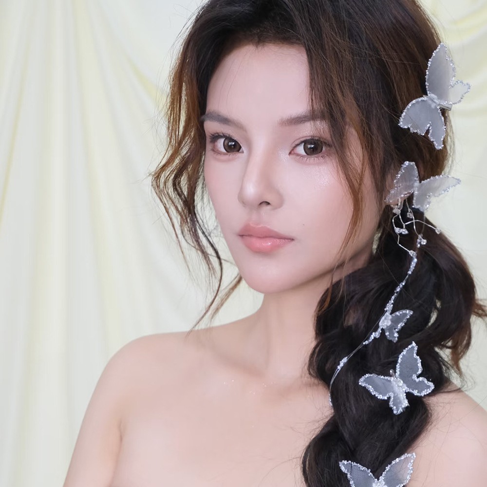 New Silver Red Butterfly Niche Hair Accessories Necklace Hairpin Earrings Set Light Luxury Wedding Style Bridal Headdress