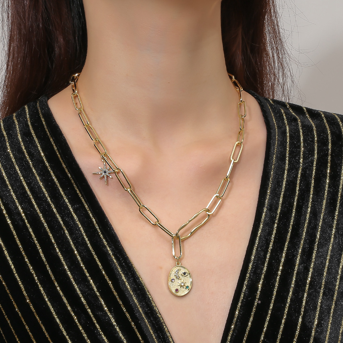 collana con occhio di diavolo di alta qualità, nuova collana multistrato con ciondolo in lega con occhio esagerato_voghion.com
