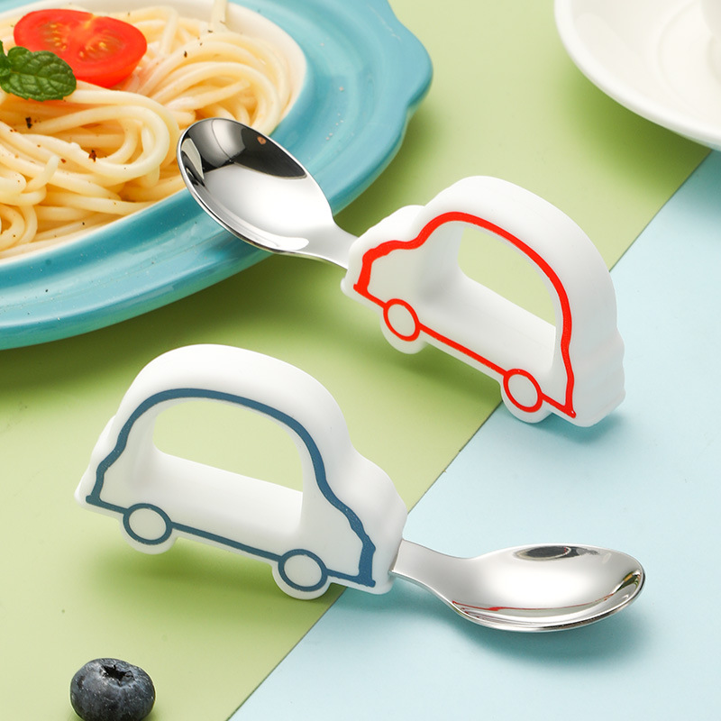 Baby spoon self-feeding complementary spoon silicone fork spoon one-year-old baby learning to eat training children's tableware suit