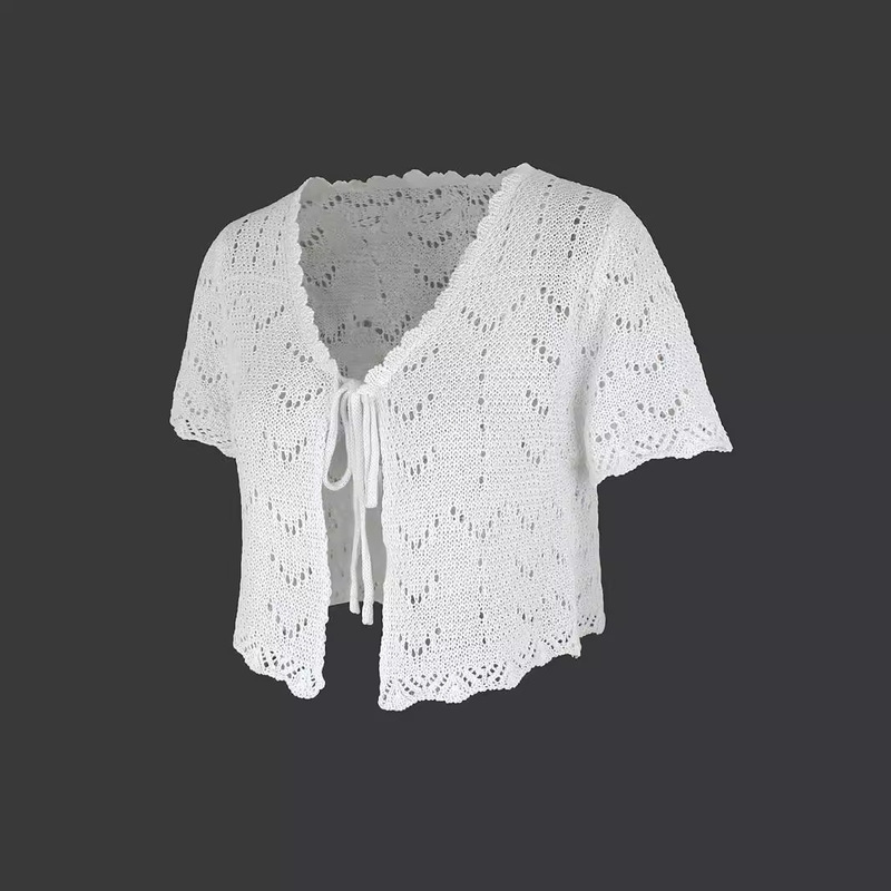 Foreign Trade Cross-border Europe and America Amazon Source Factory Women's Knitted Beach Short-sleeved Hollow Sweater Cardigan