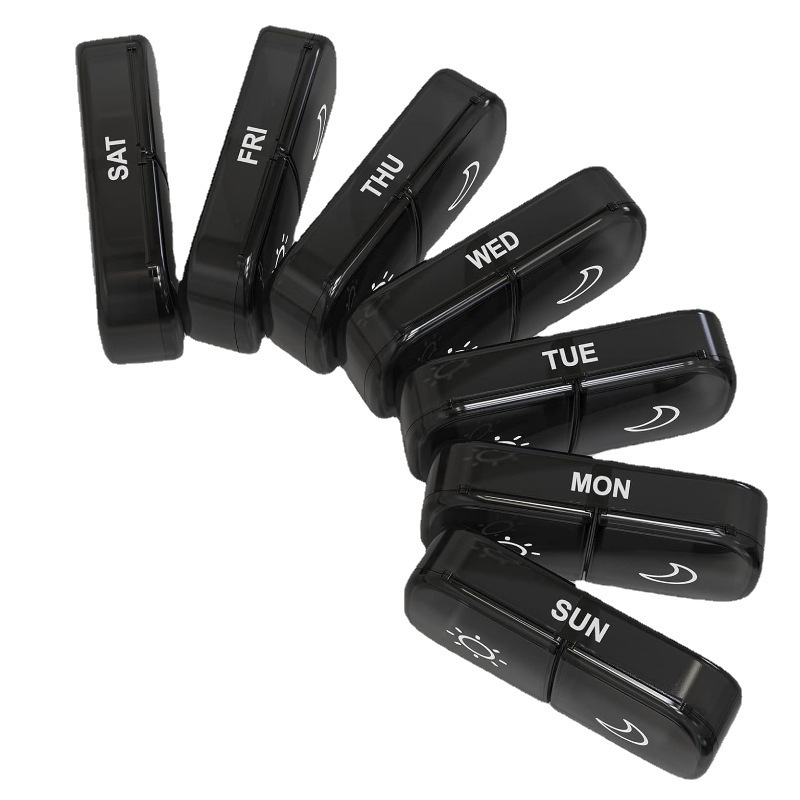 跨境热销14格药盒早晚便捷翻盖防水可视独立分格pp塑料药品收纳盒