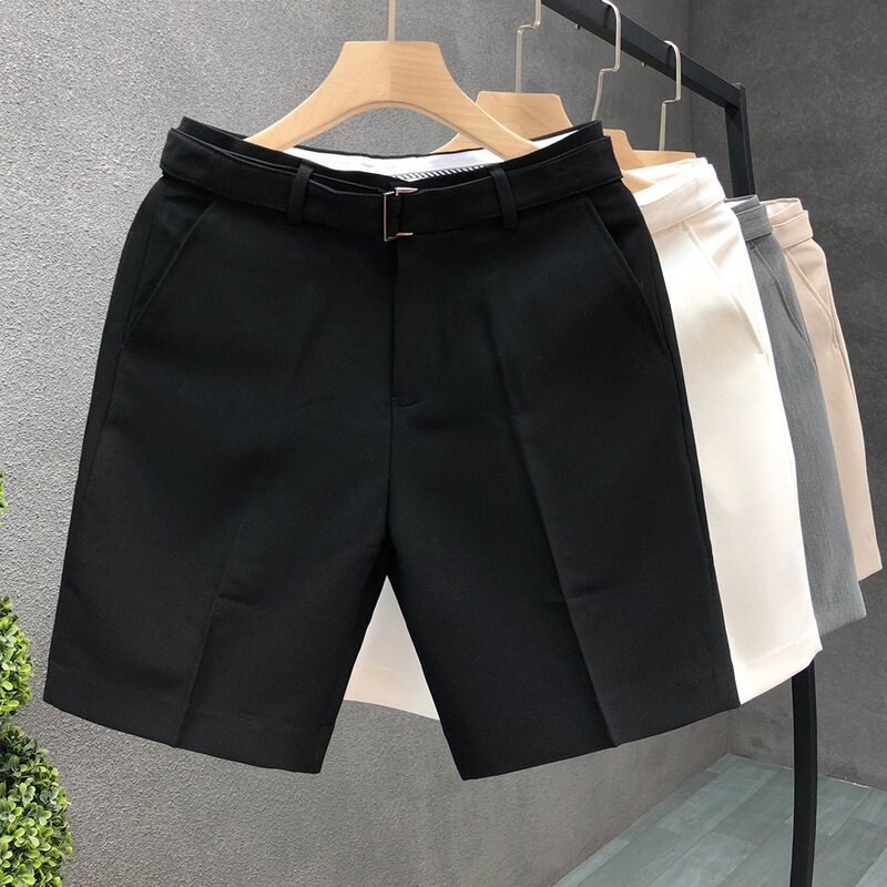 Lightweight Business Suit Shorts for Men, White Slim-Fit Straight-Leg Five-Point Pants, Men's Summer Thin Casual Mid-Length Pants