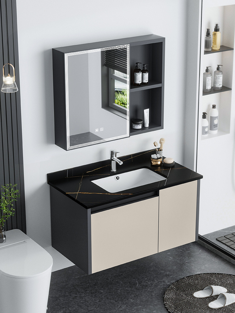 Panal de aleación de aluminio gabinete de baño combinación crema estilo baño lavado mesa de cerámica integrado inodoro lavabo