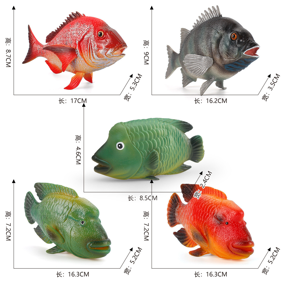 Exportación transfronteriza simulación de animales marinos subtropicales rojo seda pez modelo de pez de ceja sólida ornamental de peces