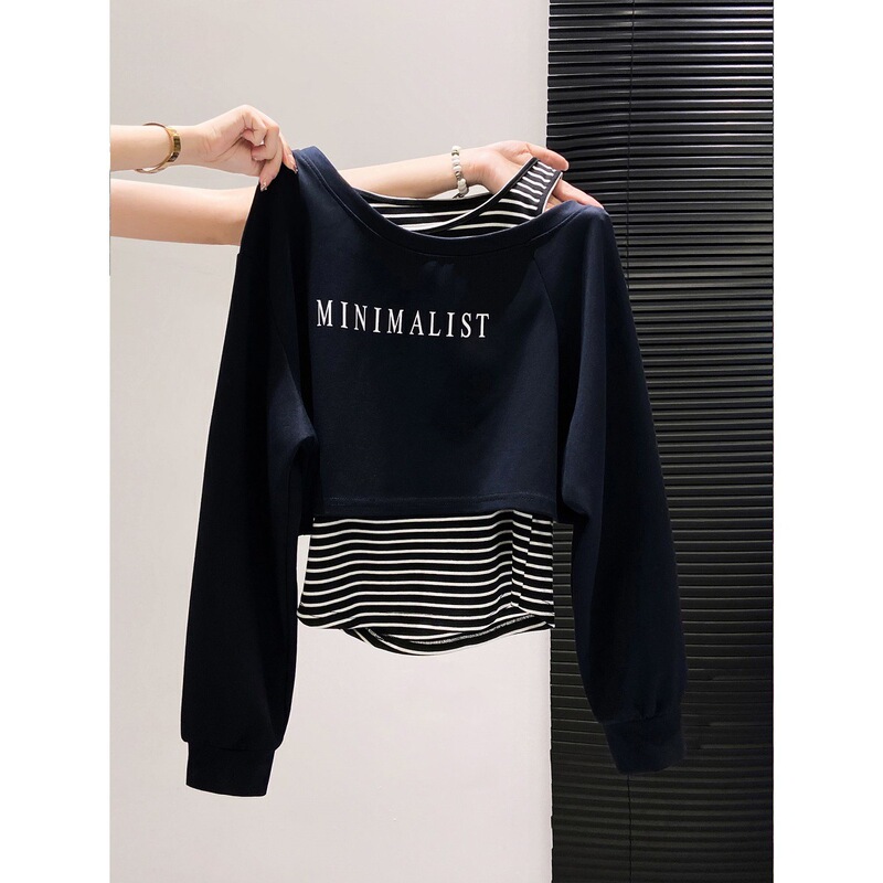 Girls' Striped Sweatshirt Spring and Autumn New Children's Long Sleeve T-Shirt Thin Stylish Base Shirt Two-Piece Set for Older Children