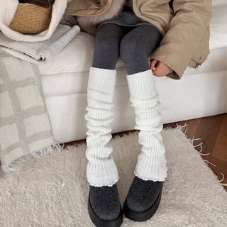 纯色百搭袜套女秋冬季辣妹小腿修饰保暖休闲加厚白色针织配雪地靴
