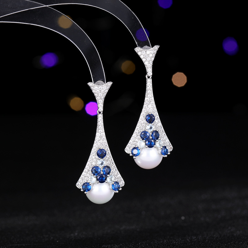 elegant copper design earrings with zircon drop-shaped from pearl