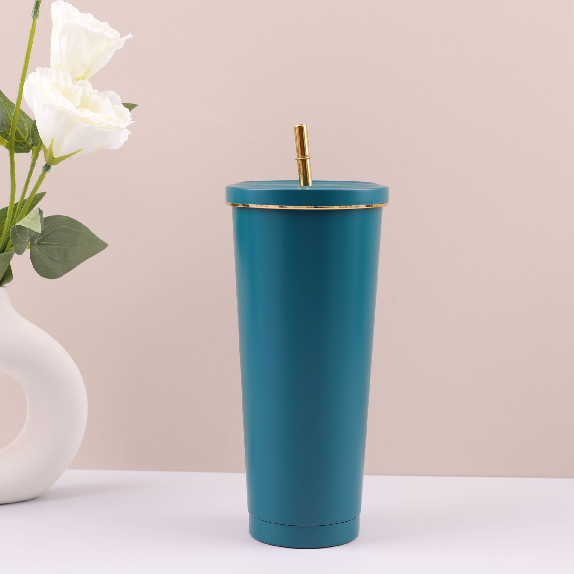 Especial transfronteriza 304 taza de café de paja de acero inoxidable taza de vacío de doble capa portátil al aire libre taza de vacío de coche frío