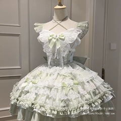 花の季節の約束白と緑の蝶サマーフェアリードレス小さな新鮮なプリンセスガール誕生日ショートスカートロリータ
