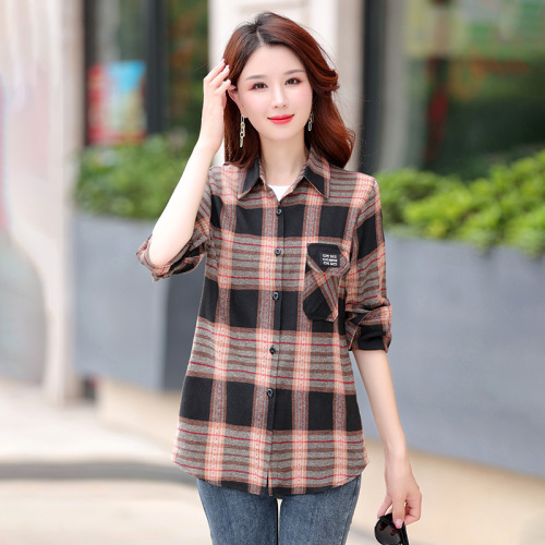 Spring and Autumn New Women's Long Sleeve Large Size Plaid Shirt for Women Fashionable Casual Versatile Loose Women's Top Jacket