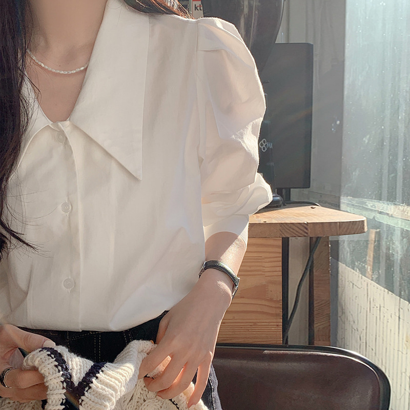 新款春季长袖白色衬衫女装设计感小众百搭高级感打底韩系上衣|undefined