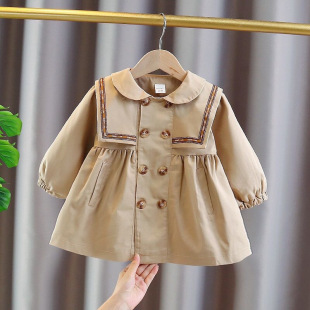 Girls' Trench Coat 2025 New Autumn Outfit, Little Girl's Preppy Versatile Jacket, Stylish Baby Spring and Autumn Top