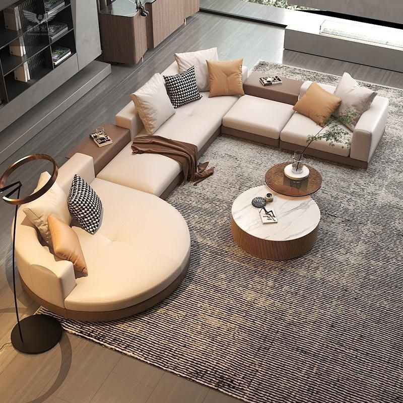 Sala de estar de lujo ligero gran piso plano estilo italiano minimalista sofá de cuero Connery diseñador de villa arco sofá de forma especial image 3