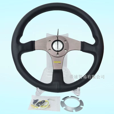 Factory direct sales MOMO modification 14inch TUNER bronze genuine leather racing steering wheel universal flat wheel 350mm (Steering wheel) - 14inch-bronze-steering-wheel
