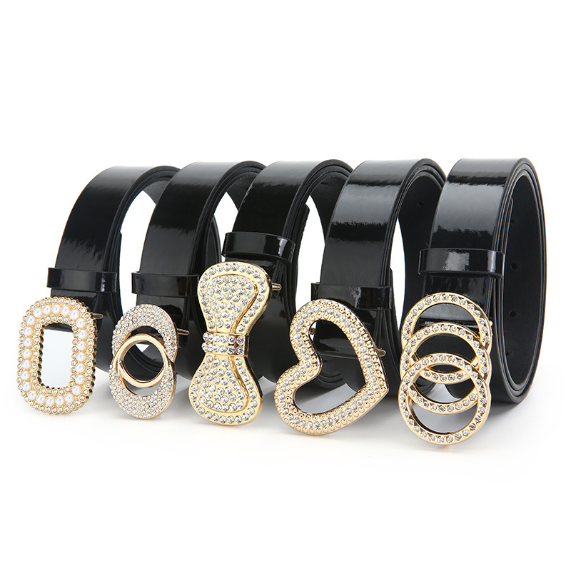 High-End Fashion Rhinestone Belt Buckle Versatile Light Luxury Women's Belt Skirt Jeans Accessories Belt Wholesale