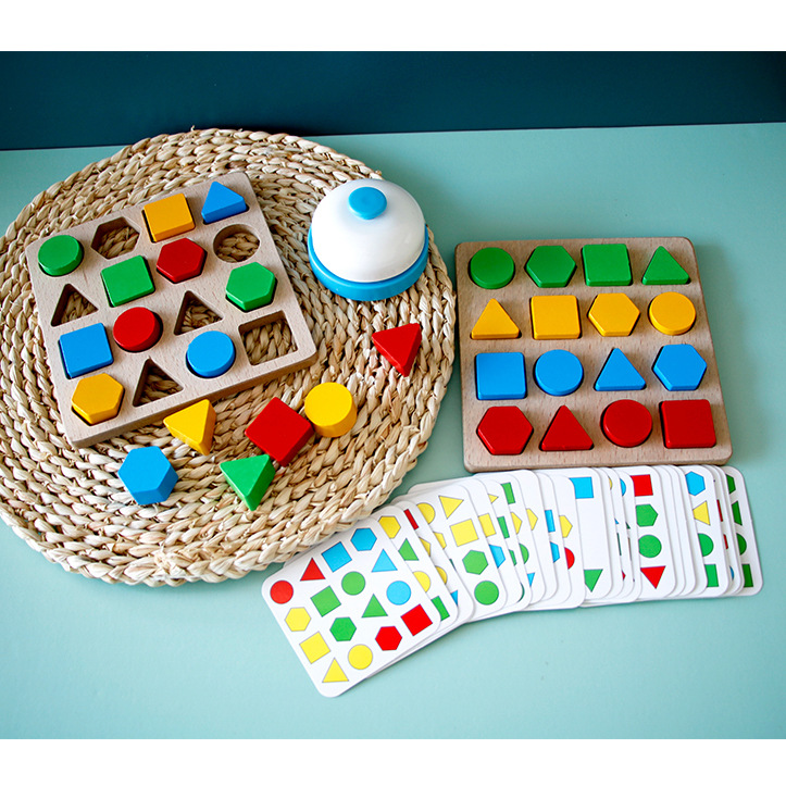 Forma geométrica de madera juego de batalla juego rompecabezas Infantil Educación Temprana juego de escritorio interactivo entre padres e hijos bloques de construcción montaje