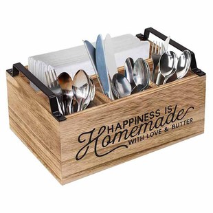 Paulownia Carbonized Desktop Cutlery Storage Box Western Kitchen Countertop Cutlery Box Multi-Grids Solid Wood Cutlery Storage Box