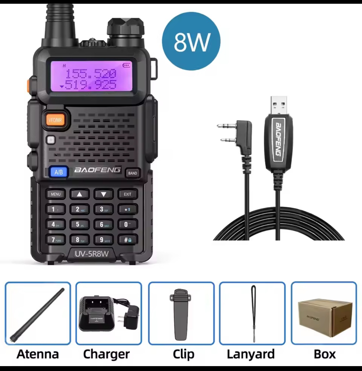Walkie-talkie Baofeng BF-UV5R, walkie-talkie portátil civil, walkie-talkie de alta potencia para vehículos, ideal para viajes en auto.