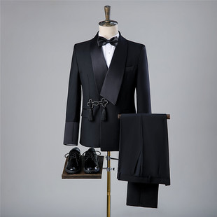 Foreign Trade Cross-border Photo Studio Suit Buckle Retro Dress Youth Collar Men's Chinese Wedding Photo Suit Men's Photo