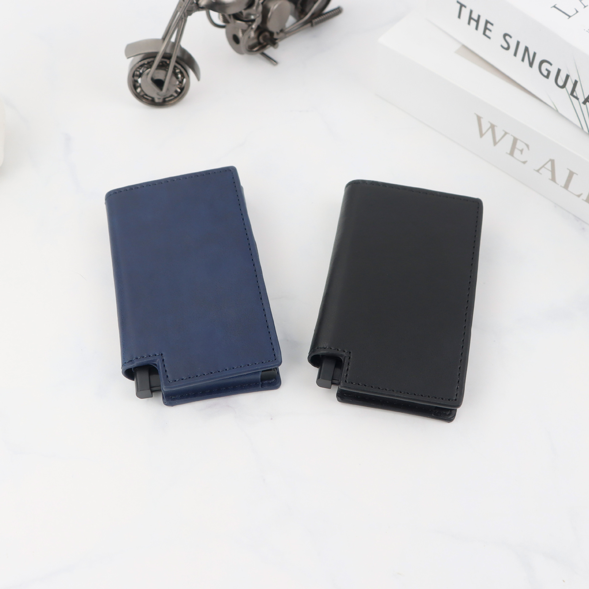 2025 nuevo cepillo antirrobo RFID multifuncional bolsa de tarjetas automática empuje hacia abajo tarjeta de bala billetera antimagnética bolsa de cartera pu transfronteriza