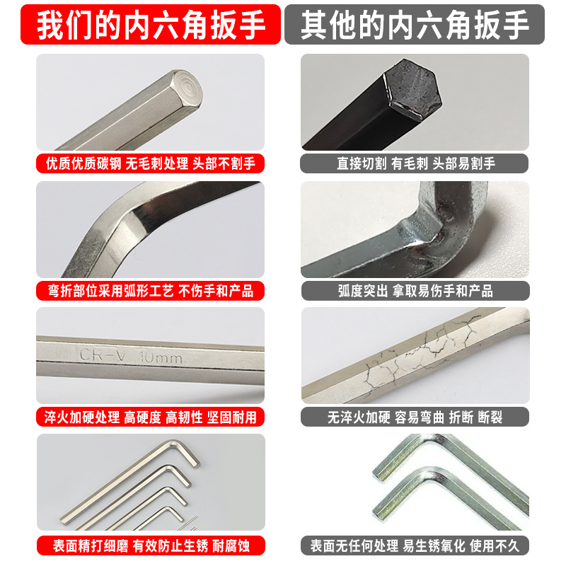 Weihao fábrica interior hexagonal llave de mediana longitud alargada cabeza plana hexagonal llave al por mayor cuchara hexagonal 1,5-10mm borde image 5