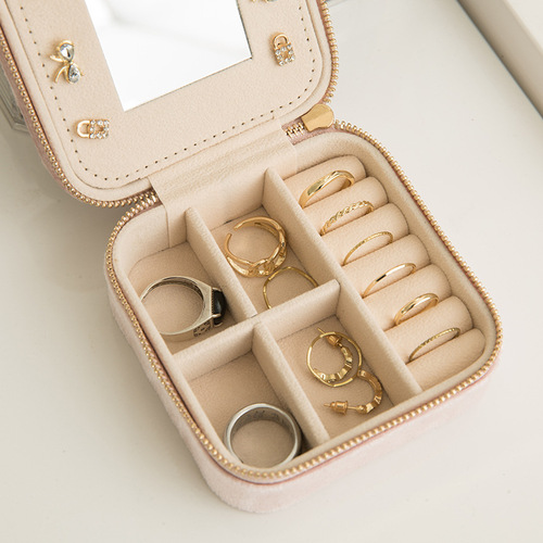 Fleece Fabric Jewelry Box for Necklaces, Bracelets, Earrings, and Accessories with Mirror - Travel Convenient and Instagram Style