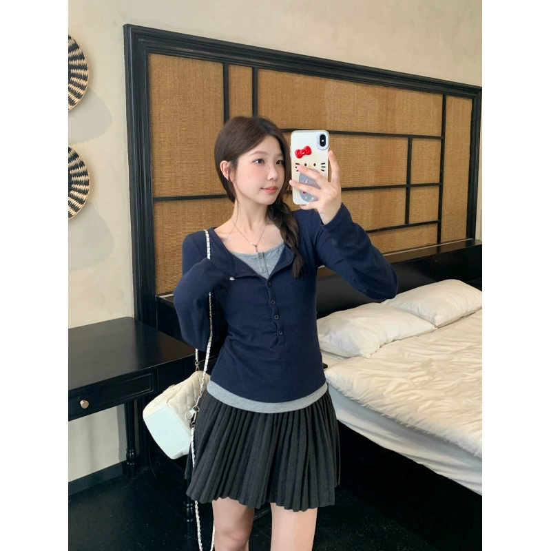 Autumn set, fitted universal long-sleeve, plus size