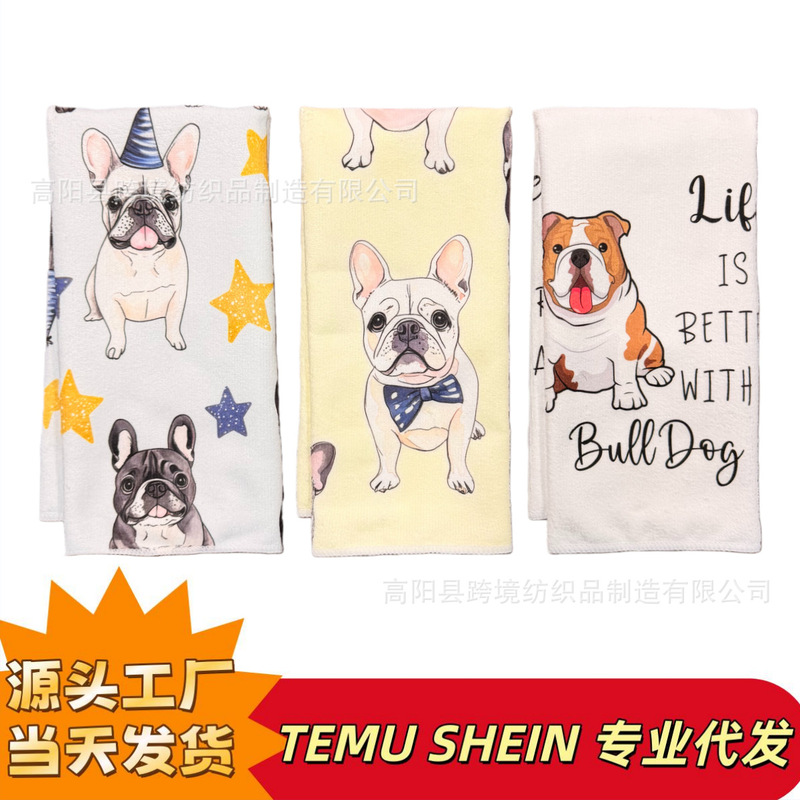 Cross-Border New Reusable Kitchen Dish Towel Animal Cartoon Print French Hand Towel Can Be Shipped with Labeling