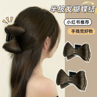 Bow grip clip meatball head simulation hair high and low tie sweet princess wind hair package meatball one-piece grip clip wig