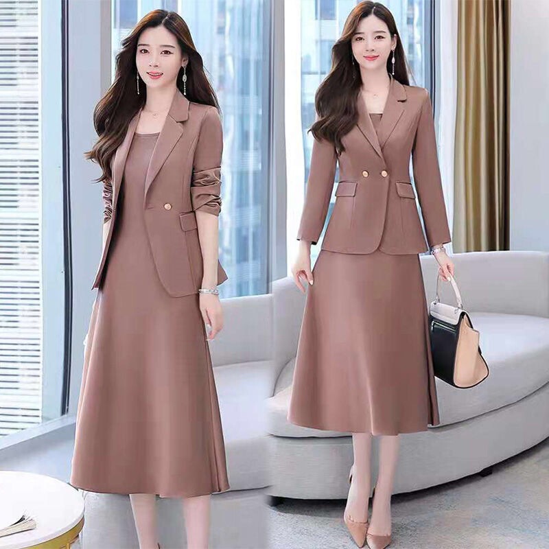 Autumn and Winter 2026 New Fashion Korean Style Slimming Elegant Blazer Suspender Skirt Two-Piece Suit Women's Dress Trendy Autumn and Winter 2026 New Fashion Korean Style Slimming Elegant Blazer Suspender Skirt Two-Piece Suit Women's Dress Trendy