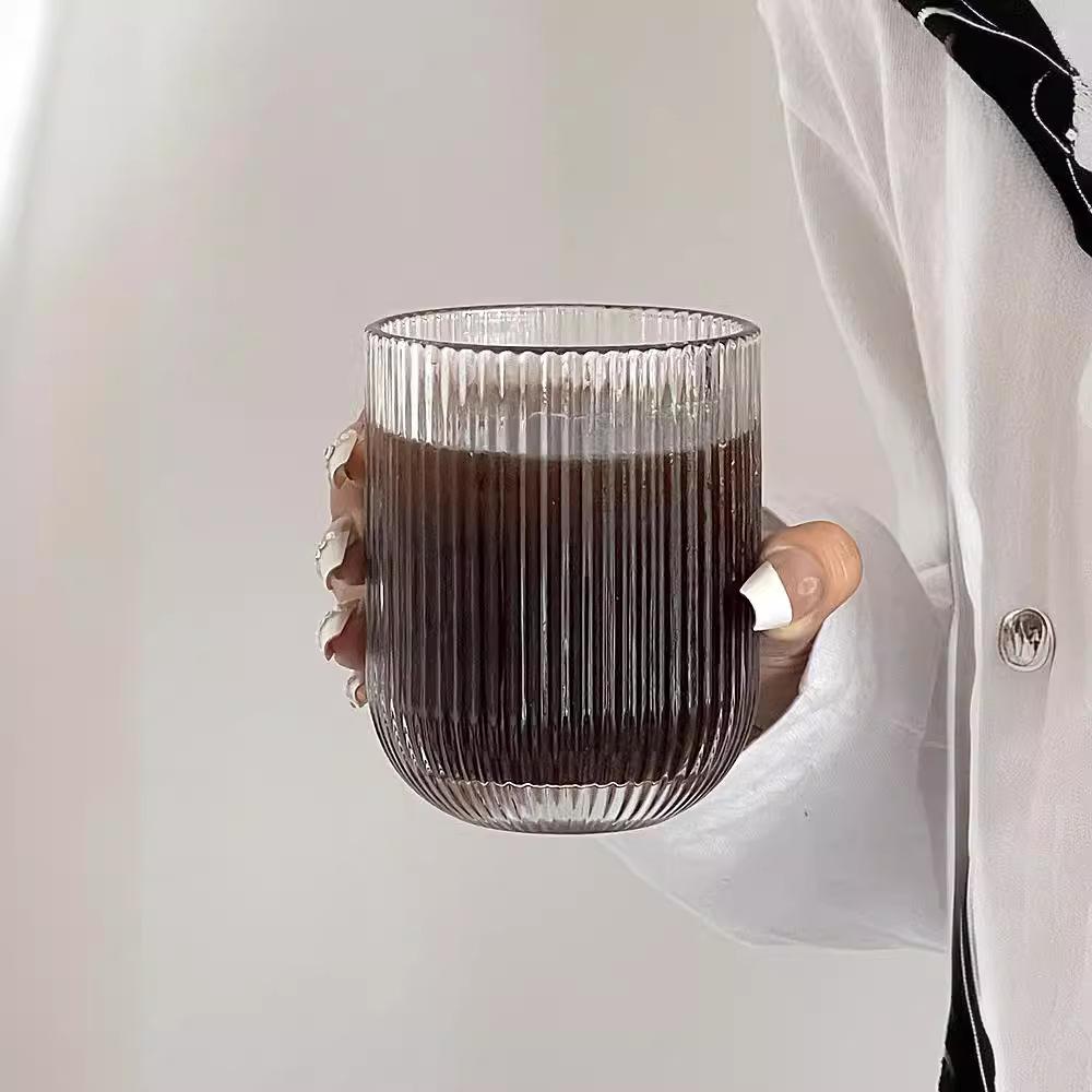 Retro inswind simple rayas hielo taza de café americana taza de latte fría taza de agua burbujeante taza de jugo taza de bebida