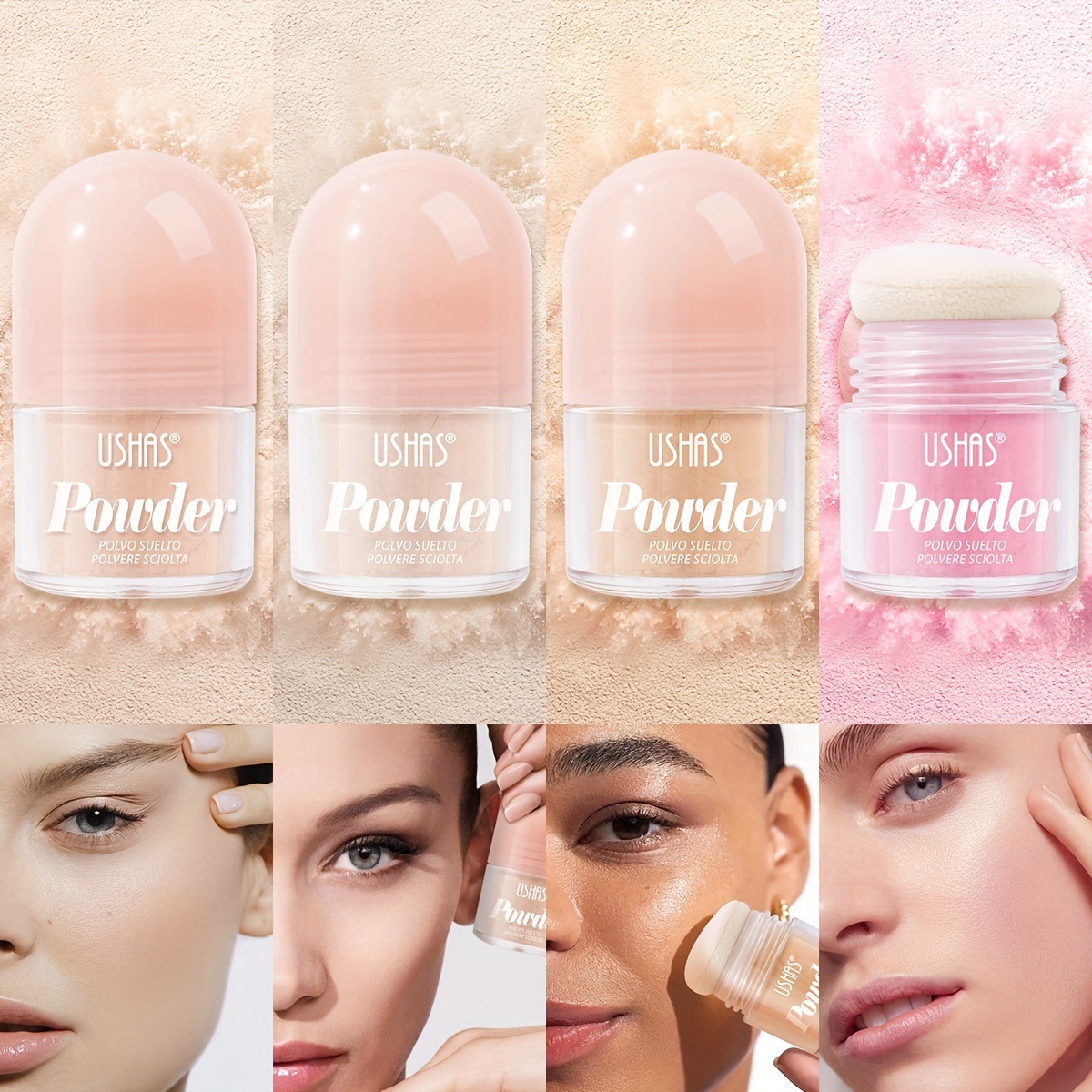 USHAS polvo spot transfronterizo de Europa y Estados Unidos, protector fino, controlador de aceite duradero, impermeable, antitransor, aclarador de piel UF023