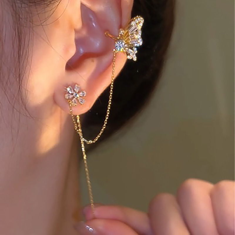 1 Piece Sweet Butterfly Tassel Plating Inlay Copper Zircon Ear Clip display picture 5