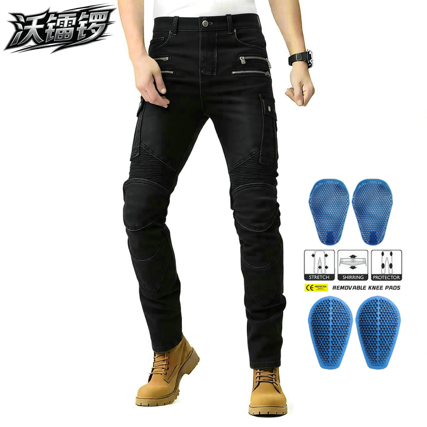Vaqueros de moto VOLERO para hombre, pantalones casuales para montar al aire libre, estilo táctico con múltiples bolsillos y cremallera, pantalones anticaída para motocicleta