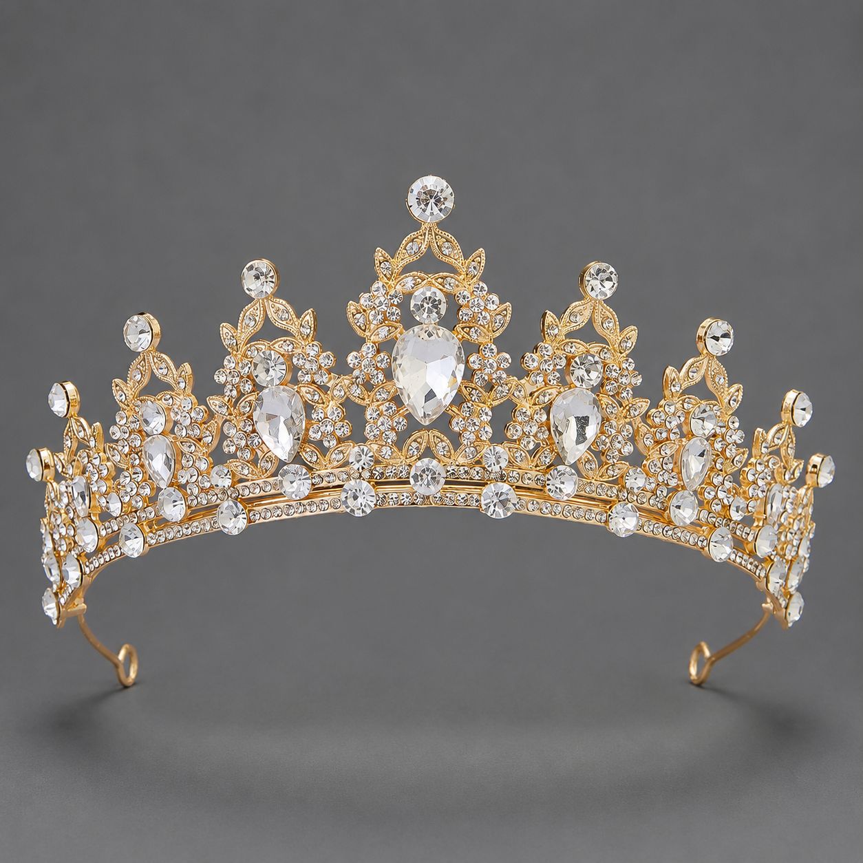 Corona de aleación con diamantes de colores retro, tocado nupcial de lujo ligero, para vestido de novia, vestido de noche, corona para desfile de moda, venta al por mayor directa de fábrica. image 16