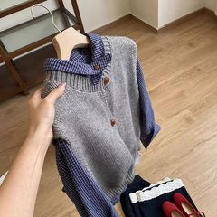 今年流行韩系穿搭蓝色衬衫灰色马甲两件套装女春2025新款整套搭配