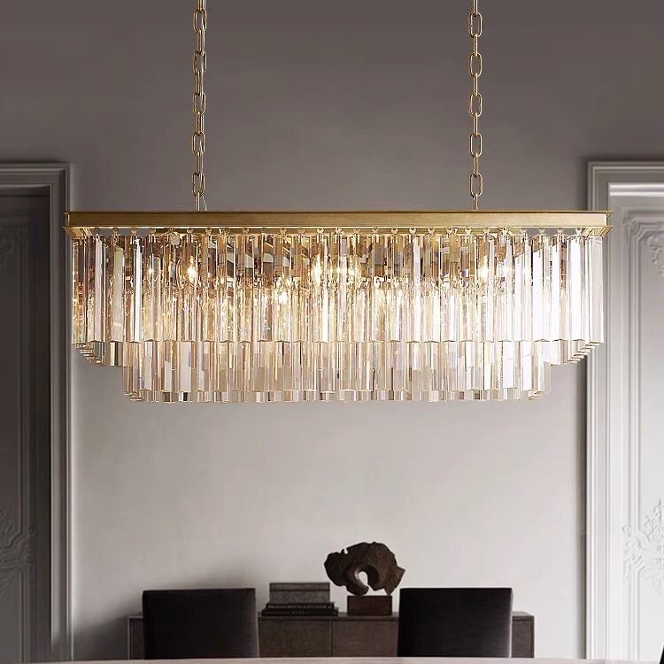 Restaurant Crystal Chandelier American Modern Simple One-word Long Designer Light Luxury Dining Table Front Desk Tea Room Bar Table Lamp