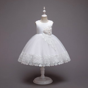 Spring Kidsren's Dress Princess Dress Long-Sleeved Piano Performance Dress Flower Girl Host Evening Dress Birthday Style