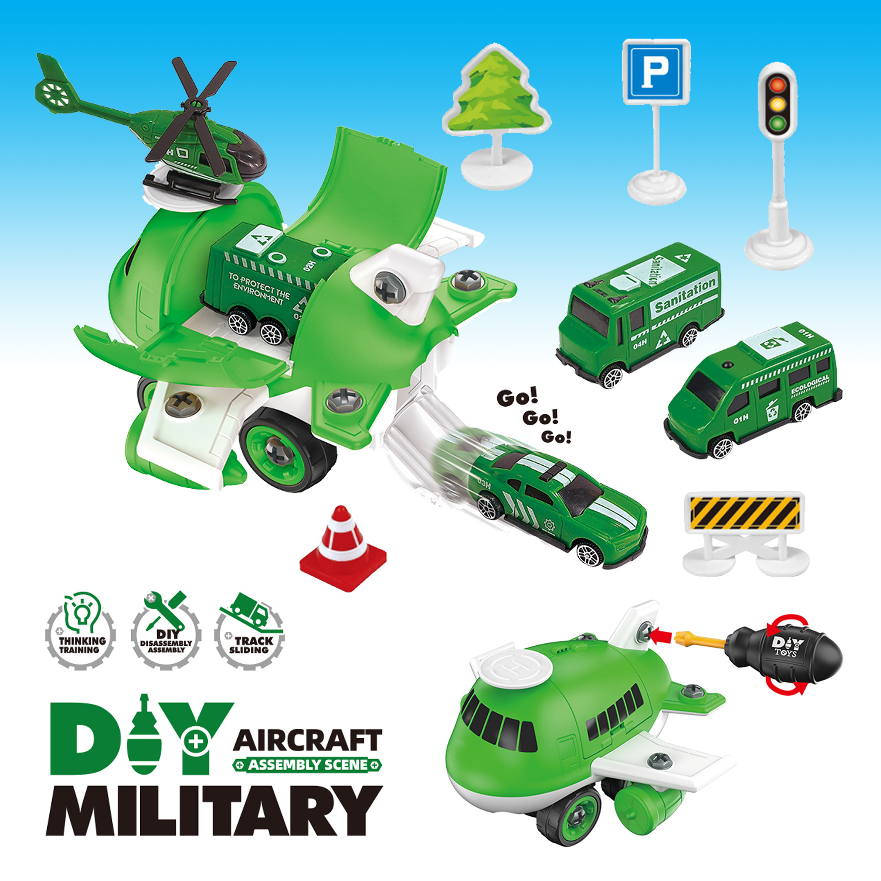 Nuevos productos de venta en caliente transfronteriza almacenar aviones puzzle juguetes DIY coche de montaje para niños sitio de construcción escenario coche de aleación image 5