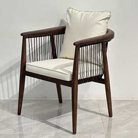 中古设计师法式复古实木靠背餐椅意式轻奢黑胡桃主人椅侘寂风茶椅