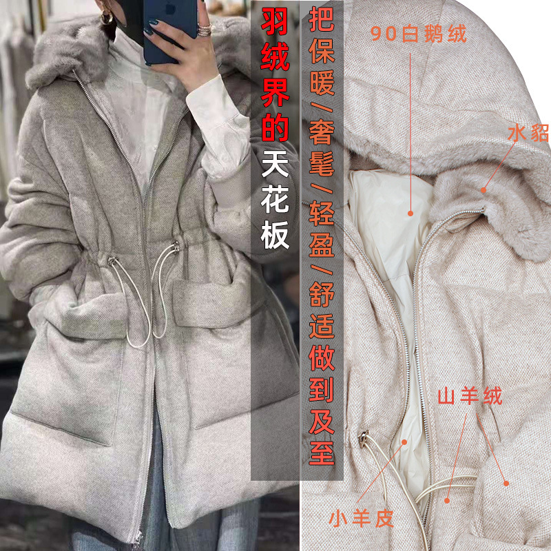 High-Quality 2025 New Cocoon-Shaped Goose down Mink Fur Collar down Jacket for Women, Winter Large Size Mid-Length Fur Coat