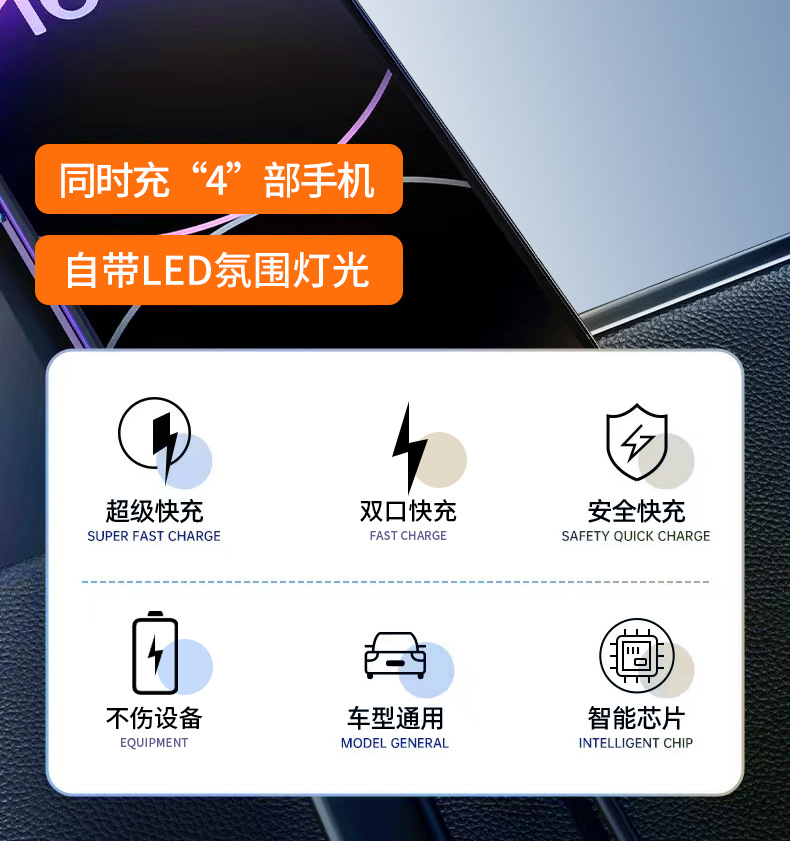Mobile Phone Charger Fast Charging Head with Four Ports, Dual Pd, Mini Flash Charging, Smart Digital Display, Car Charger Head, USB Mini Four Ports