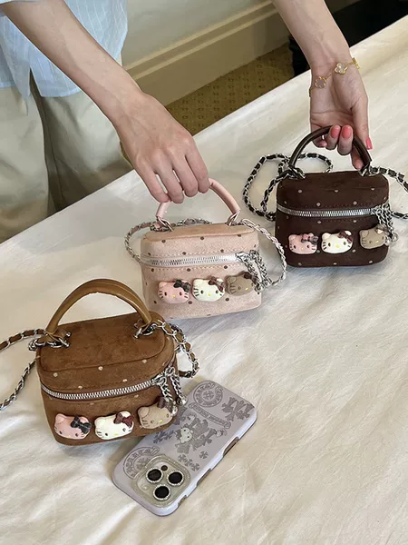 New Korean-style polka dot kitten retro frosted leather children's and parent-child lunch box crossbody handbag for women