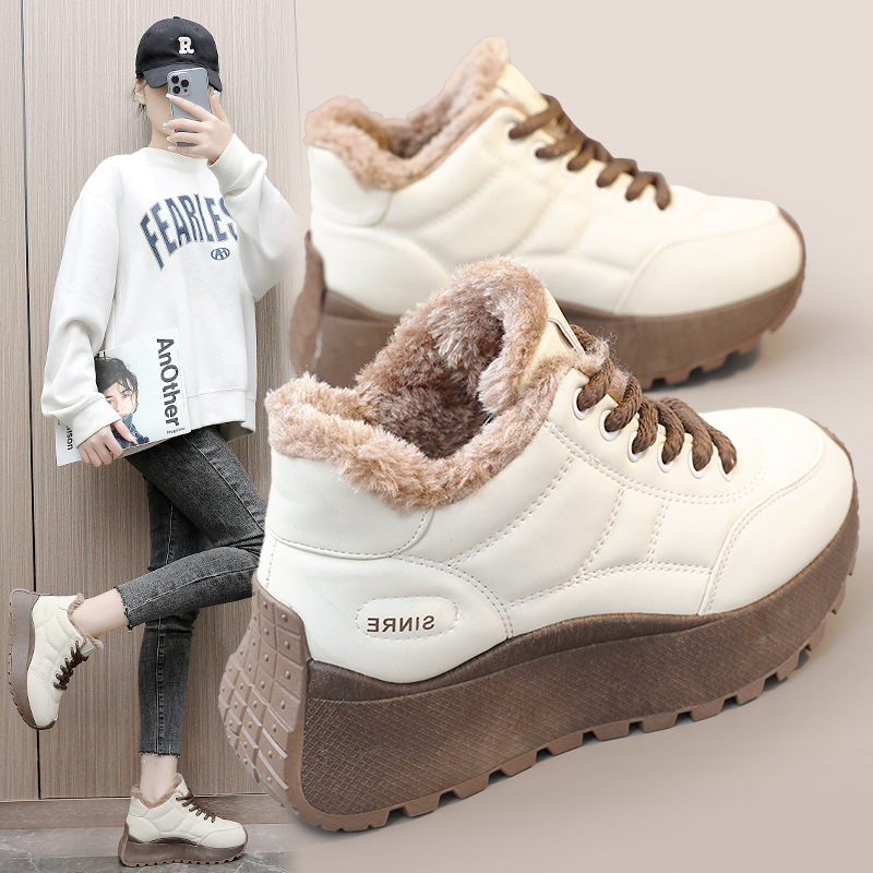 GM6601新款2023冬季厚底棉鞋加绒保暖增高板鞋学生运动鞋街拍潮流