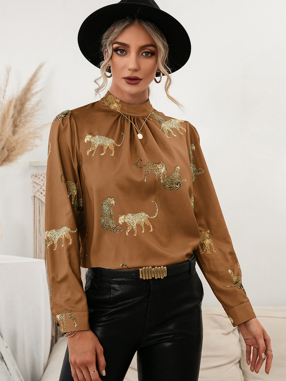 Leopard Printed Shirt Long Sleeve Pullover Shirt - Blouses & Shirts - Uniqistic.com