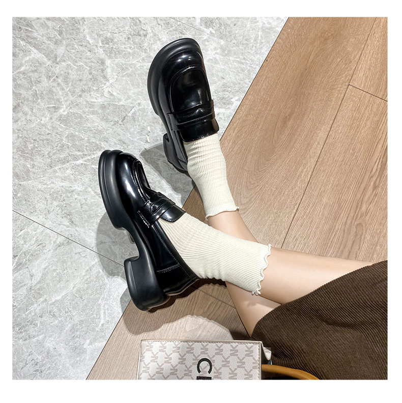 Giày lười nữ mũi tròn cổ điển đế dày tăng chiều cao, giày da nhỏ — Màu xanh lá, Màu đen chi tiết 17