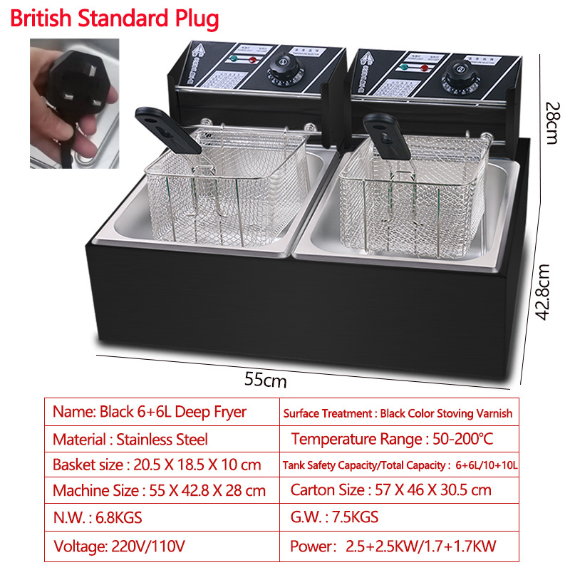 Freidora Eléctrica de Gran Capacidad con Suministro Directo de Fábrica para Comercio Electrónico Transfronterizo, 110V/220V, Estándar EE. UU./UE/RU, Envío Gratuito